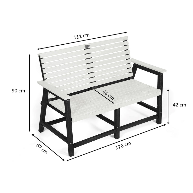 Eco 2 seater bench with backrest with armrest